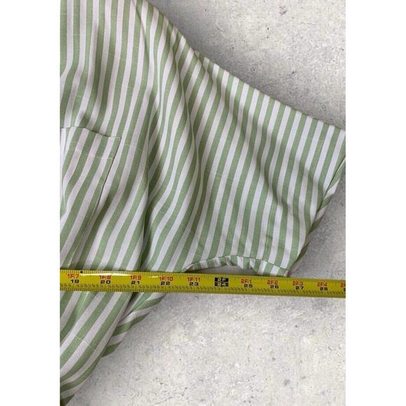 Vintage Penbrooke Lane Dress Womens 10 Green White Striped Button Up Belted Midi - Picture 11 of 12